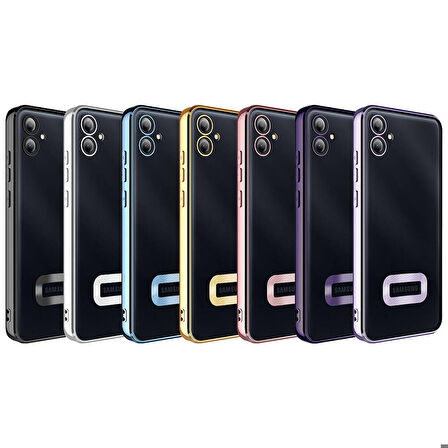 Galaxy A05 Uyumlu Kamera Korumalı Logo Gösteren Zore Omega Kapak-Gold