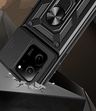 Xiaomi Mi 13T Kılıf Magnetik Standlı Kamera Korumalı Zore Sürgülü Vega Kapak-Siyah