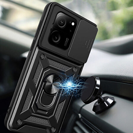 Xiaomi Mi 13T Kılıf Magnetik Standlı Kamera Korumalı Zore Sürgülü Vega Kapak-Mavi