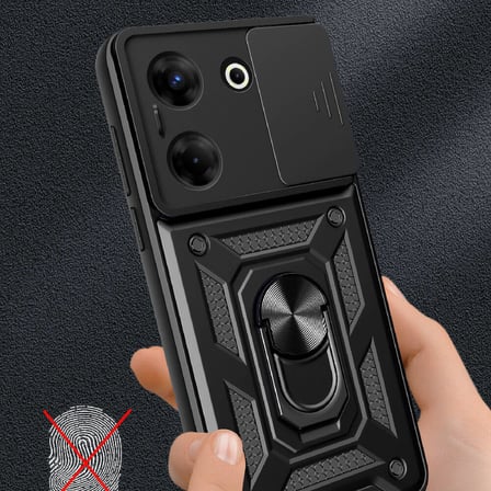Tecno Camon 20 Kılıf Sürgülü Kamera Koruyucu Manyetik Standlı Tank Koruma Novatech