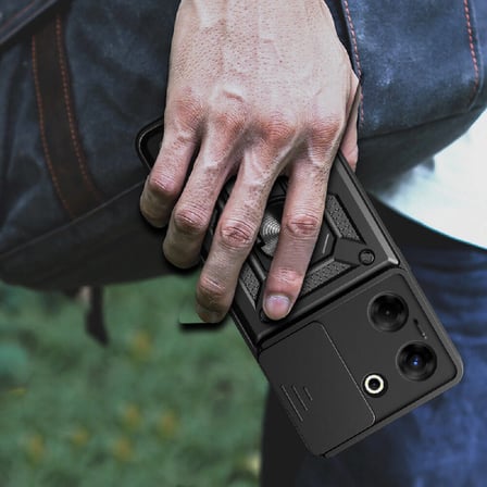 Tecno Camon 20 Kılıf Sürgülü Kamera Koruyucu Manyetik Standlı Tank Koruma Novatech