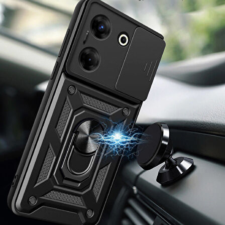 Tecno Camon 20 Pro 4G Kılıf Magnetik Standlı Kamera Korumalı Zore Sürgülü Vega Kapak-Mavi