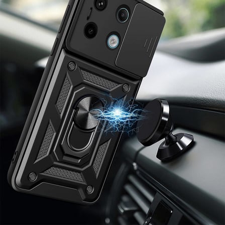 Xiaomi Redmi Note 13 Pro 5G Kılıf Sürgülü Kamera Koruyucu Manyetik Standlı Tank Koruma Novatech