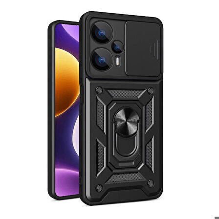 Xiaomi Poco F5 Uyumlu Kılıf Magnetik Standlı Kamera Korumalı Sürgülü Vega Kapak