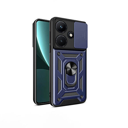 İnfinix Hot 30i Kılıf Magnetik Standlı Kamera Korumalı Zore Sürgülü Vega Kapak-Mavi