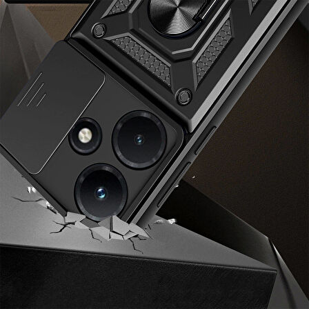 İnfinix Hot 30i Kılıf Magnetik Standlı Kamera Korumalı Zore Sürgülü Vega Kapak-Mavi