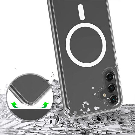 Galaxy S24 Uyumlu Zore Magsafe Şarj Özellikli Şeffaf Sert PC Zore Embos Kapak-Renksiz
