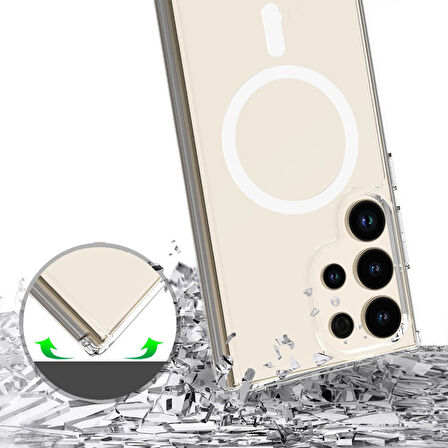Galaxy S24 Ultra Uyumlu Zore Magsafe Şarj Özellikli Şeffaf Sert PC Zore Embos Kılıf-Renksiz