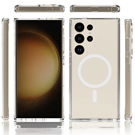 Galaxy S24 Ultra Kılıf Magsafe Şarj Özellikli Şeffaf Sert PC Zore Embos Kapak-Renksiz