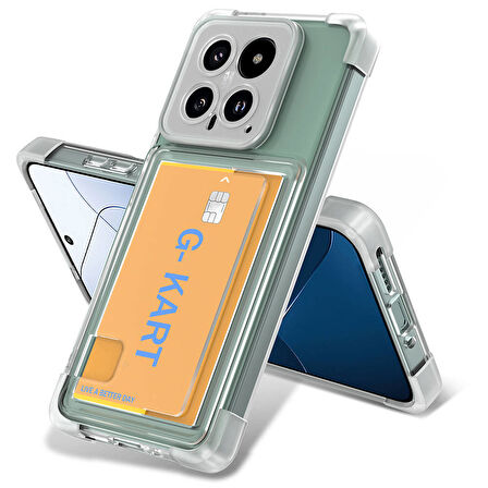 Xiaomi Mi 14 Uyumlu AirBag Tasarımlı Şeffaf Kartlıklı G-Kart Zore Kılıf-Renksiz