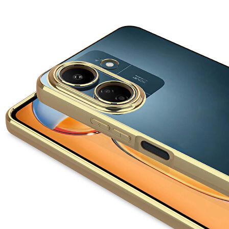 Poco C65 Kılıf Kamera Korumalı Logo Gösteren Zore Omega Kapak-Gold
