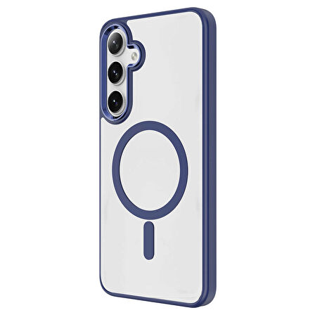 Galaxy S24 Uyumlu Magsafe Şarj Özellikli Krom Magsafe Silikon Zore Kılıf-Lacivert
