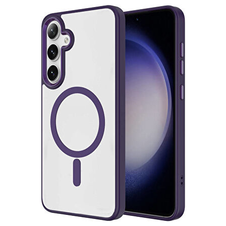 Galaxy S24 Kılıf Magsafe Şarj Özellikli Zore Krom Magsafe Silikon Kapak-Lacivert