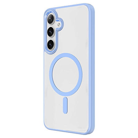 Galaxy S24 Uyumlu Magsafe Şarj Özellikli Krom Magsafe Silikon Zore Kılıf-Mavi