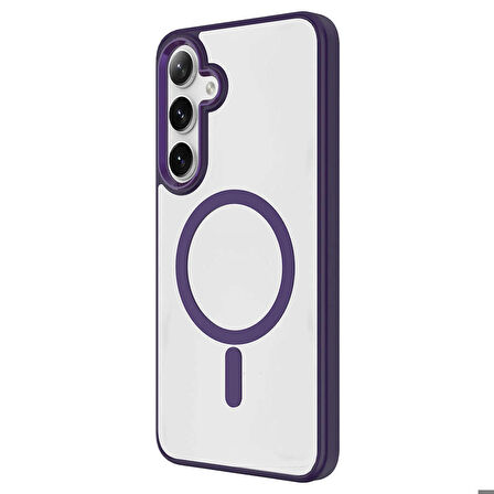 Galaxy S24 Uyumlu Magsafe Şarj Özellikli Krom Magsafe Silikon Zore Kapak-Derin Mor