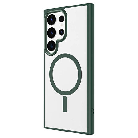 Galaxy S24 Ultra Uyumlu Magsafe Şarj Özellikli Krom Magsafe Silikon Zore Kapak-Koyu Yeşil
