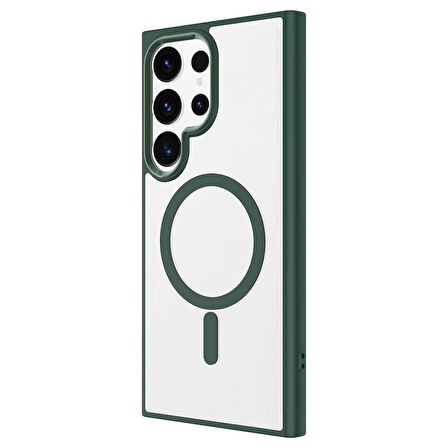 Galaxy S24 Ultra Uyumlu Magsafe Şarj Özellikli Krom Magsafe Silikon Zore Kılıf-Koyu Yeşil