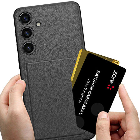 Galaxy S24 Suni Deri Arka Yüzey Sürgülü Kamera Korumalı Kartlıklı Kıpta Silikon Kapak