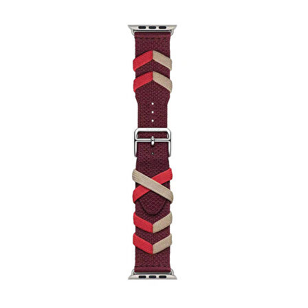 Watch 44mm Uyumlu CLO- KRD-97 Sarmal Örgü Tasarımlı Kordon-Kırmızı