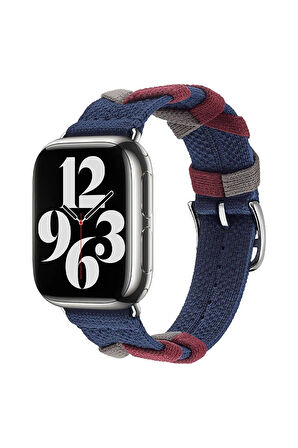 Apple Watch 44mm Uyumlu - Krd-97 Sarmal Örgü Tasarımlı Kordon-lacivert