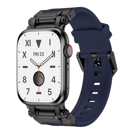 Watch 44mm CLO- KRD-101 Titanyum Metal Başlıklı Silikon Kordon-Siyah-Mavi