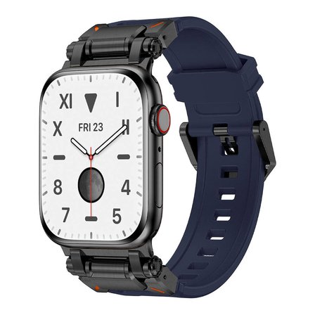 Watch 44mm CLO- KRD-101 Titanyum Metal Başlıklı Silikon Kordon-Siyah-Mavi
