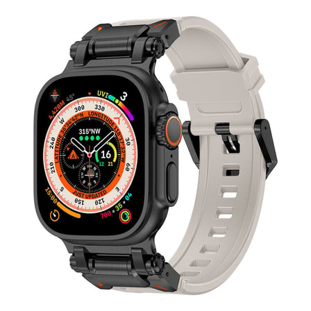 Watch Ultra 49mm Uyumlu CLO- KRD-101 Titanyum Metal Başlıklı Silikon Kordon-Siyah-Turuncu