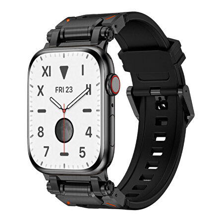 Watch 7 45mm CLO- KRD-101 Titanyum Metal Başlıklı Silikon Kordon-Siyah