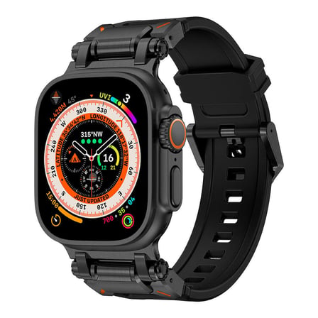 Watch Ultra 49mm Uyumlu CLO- KRD-101 Titanyum Metal Başlıklı Silikon Kordon-Siyah