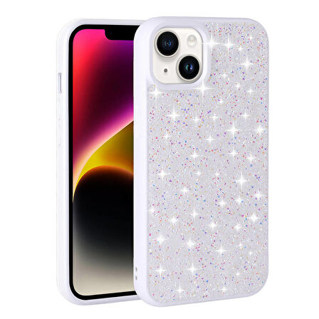 iPhone 13 Uyumlu Parlak Taşlı Tasarım Pırlanta Zore Kapak-Beyaz