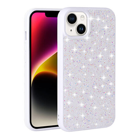 iPhone 13 Uyumlu Parlak Taşlı Tasarım Pırlanta Zore Kılıf-Beyaz