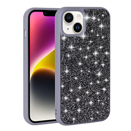 iPhone 14 Uyumlu Parlak Taşlı Tasarım Pırlanta Zore Kapak-Gri