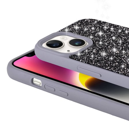 iPhone 14 Kılıf Simli Pırlanta Taşlı Kamera Yükseltili Silikon Novatech