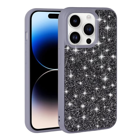 iPhone 14 Pro Uyumlu Parlak Taşlı Tasarım Pırlanta NRTK Kılıf-Siyah