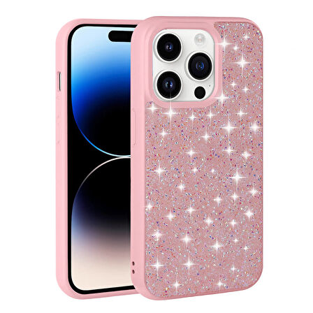 iPhone 14 Pro Uyumlu Parlak Taşlı Tasarım Pırlanta Zore Kılıf-Beyaz
