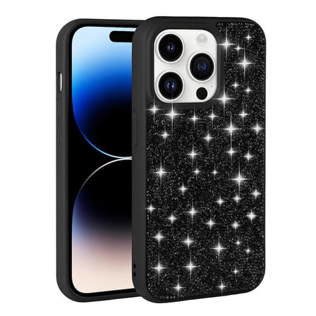iPhone 14 Pro Max Uyumlu Parlak Taşlı Tasarım Pırlanta NRTK Kılıf-Siyah