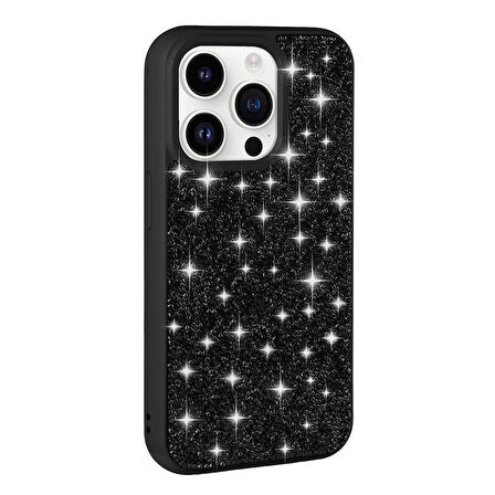 Apple iPhone 14 Pro Max Kılıf Parlak Taşlı Tasarım Zore Pırlanta Kapak-Siyah