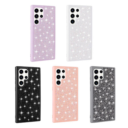 Galaxy S23 Ultra Uyumlu Parlak Taşlı Tasarım Pırlanta Zore Kılıf-Siyah