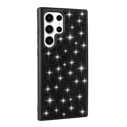 Galaxy S23 Ultra Uyumlu Parlak Taşlı Tasarım Pırlanta NRTK Kılıf-Siyah
