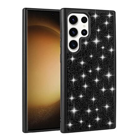 Galaxy S23 Ultra Uyumlu Parlak Taşlı Tasarım Pırlanta Zore Kılıf-Beyaz