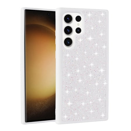 Galaxy S23 Ultra Uyumlu Parlak Taşlı Tasarım Pırlanta NRTK Kılıf-Beyaz