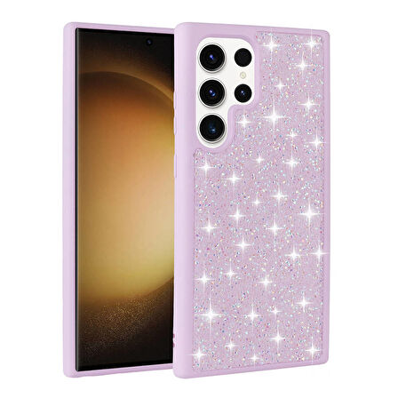 Galaxy S23 Ultra Uyumlu Parlak Taşlı Tasarım Pırlanta Zore Kapak-Pembe