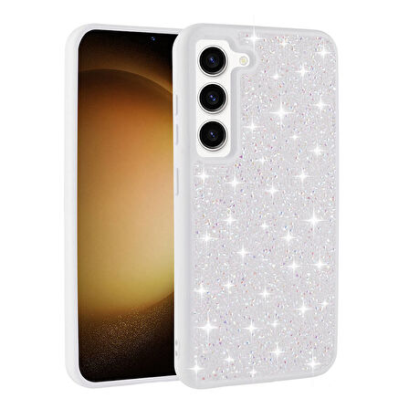 Galaxy S23 Uyumlu Parlak Taşlı Tasarım Pırlanta Zore Kılıf-Beyaz
