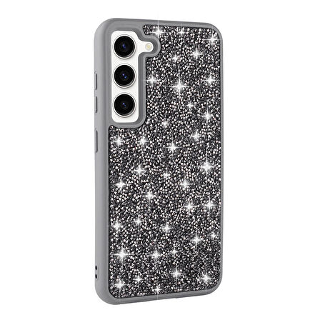Galaxy S23 Uyumlu Parlak Taşlı Tasarım Pırlanta Zore Kapak-Gri