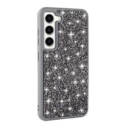 Galaxy S23 Uyumlu Parlak Taşlı Tasarım Pırlanta Zore Kılıf-Gri