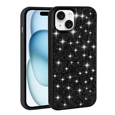 iPhone 15 Uyumlu Parlak Taşlı Tasarım Pırlanta Zore Kılıf-Beyaz