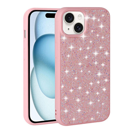 iPhone 15 Uyumlu Parlak Taşlı Tasarım Pırlanta Zore Kapak-Pembe