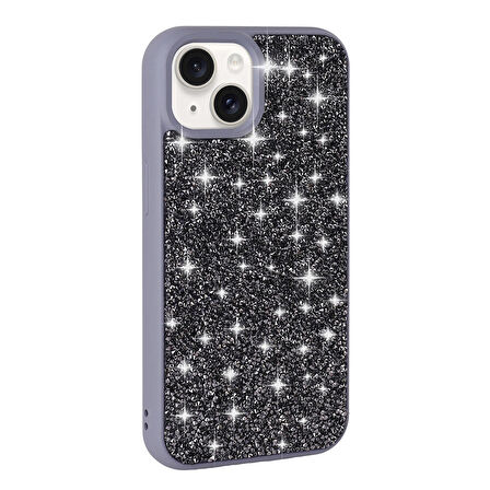 iPhone 15 Uyumlu Parlak Taşlı Tasarım Pırlanta Zore Kılıf-Gri