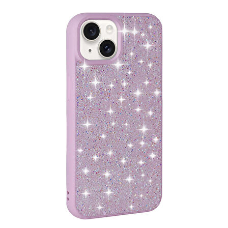 iPhone 15 Uyumlu Parlak Taşlı Tasarım Pırlanta Zore Kapak-Lila