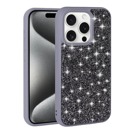iPhone 15 Pro Uyumlu Parlak Taşlı Tasarım Pırlanta NRTK Kılıf-Lila